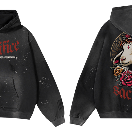 S A C R F I C E - Vintage Wash Frayed Fleece Hoodie -